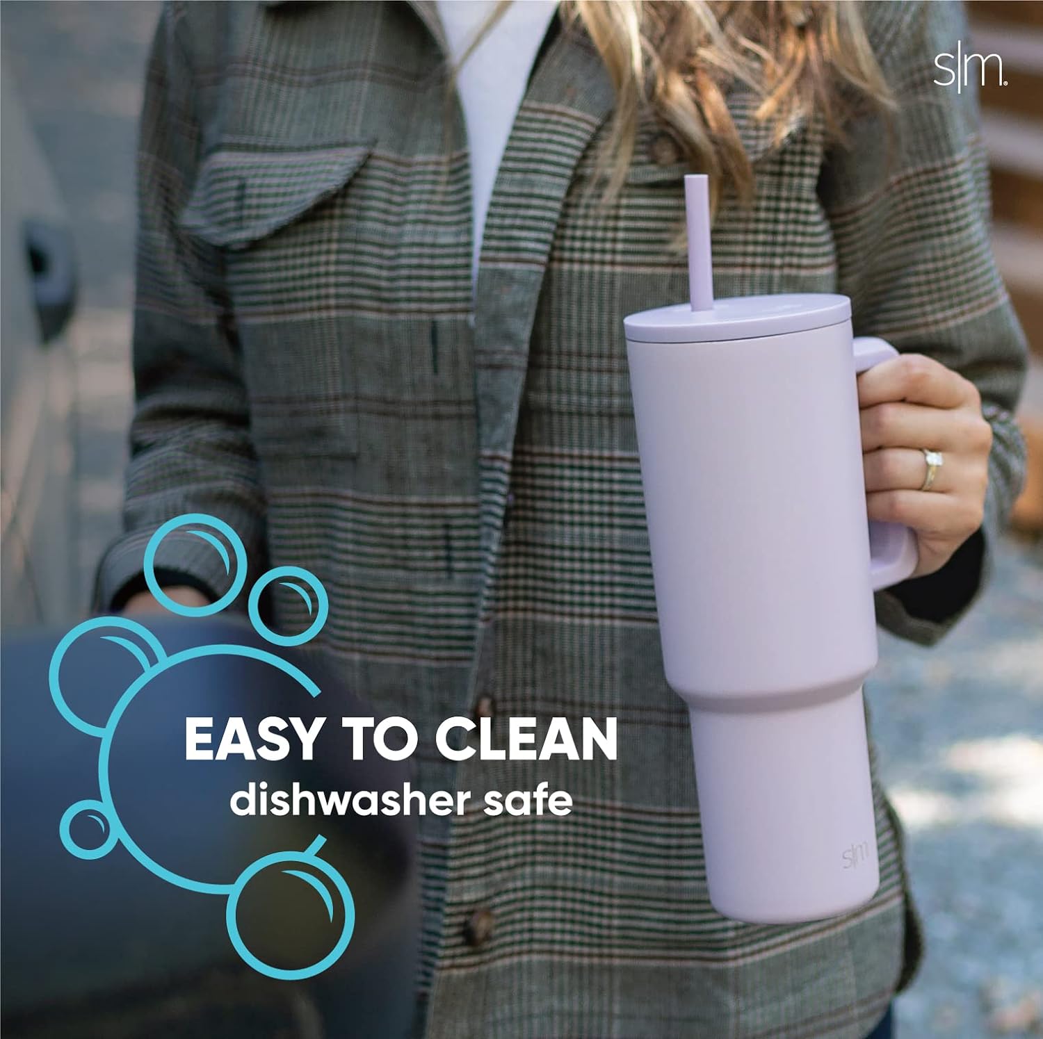 Simple Modern Vaso de 40 onzas con asa y tapa con pajilla, botella de agua reutilizable de acero inoxidable, taza aislada de viaje, apta para tazas,