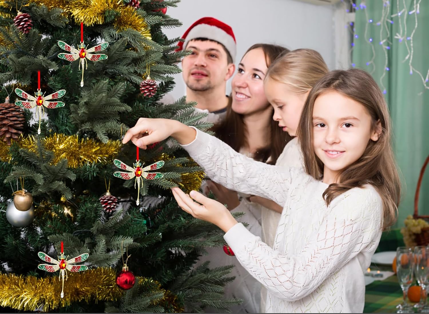 WhatSign Adornos de libélula para árbol de Navidad, libélula de metal, adornos de Navidad, libélula adornos de árbol de Navidad, adornos de libélula