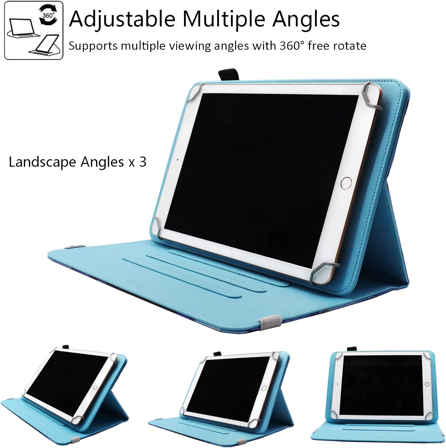 Dluggs – Funda universal para tablet Android de 10 y 10.1 pulgadas, piel sintética, rotación de 360 grados, soporte de visión multiángulo, para