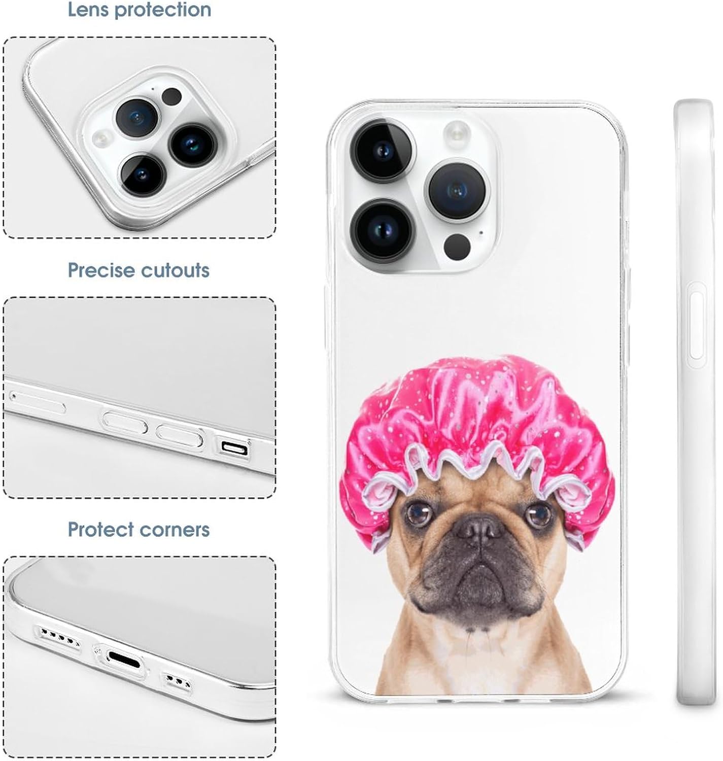 Funda compatible con iPhone 15 Pro Max con bonito estampado de bulldog francés, a prueba de golpes, funda delgada de TPU para mujeres, hombres,