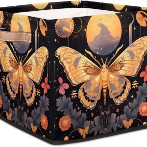 Moon Butterfly Cube – Contenedores de almacenamiento de 13 x 13 x 13 pulgadas, de tela abstracta, plegables, canastas con asas de poliuretano para Moon Butterfly Cube – Contenedores de almacenamiento de 13 x 13 x 13 pulgadas, de tela abstracta, plegables, canastas con asas de poliuretano para