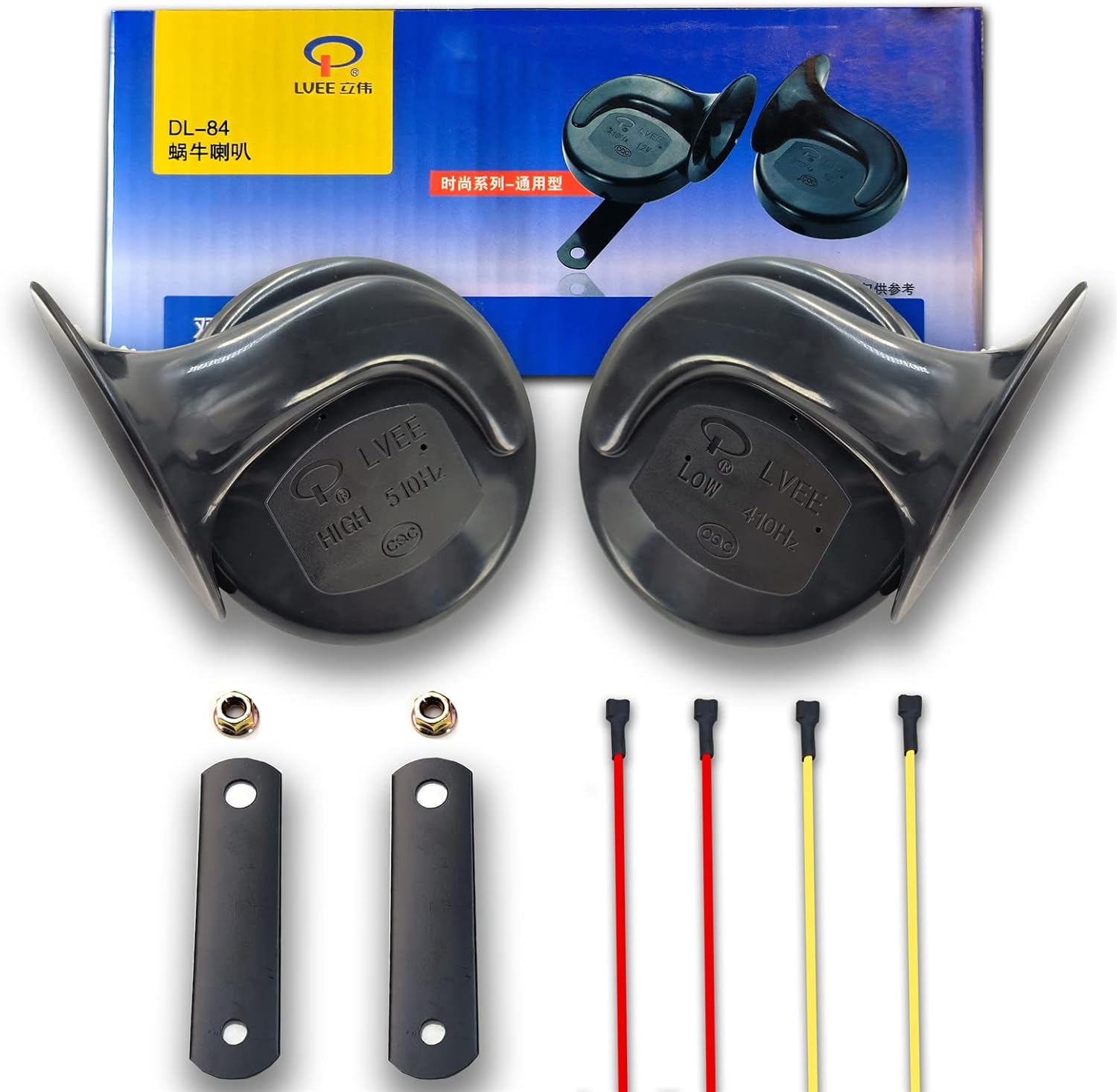 Universal 12V Double Electric Snail Horn Waterproof Low 410Hz High 510Hz Tone 118Db Super Loud Horn Fit for Car Truck Train Motorcycle Boat
