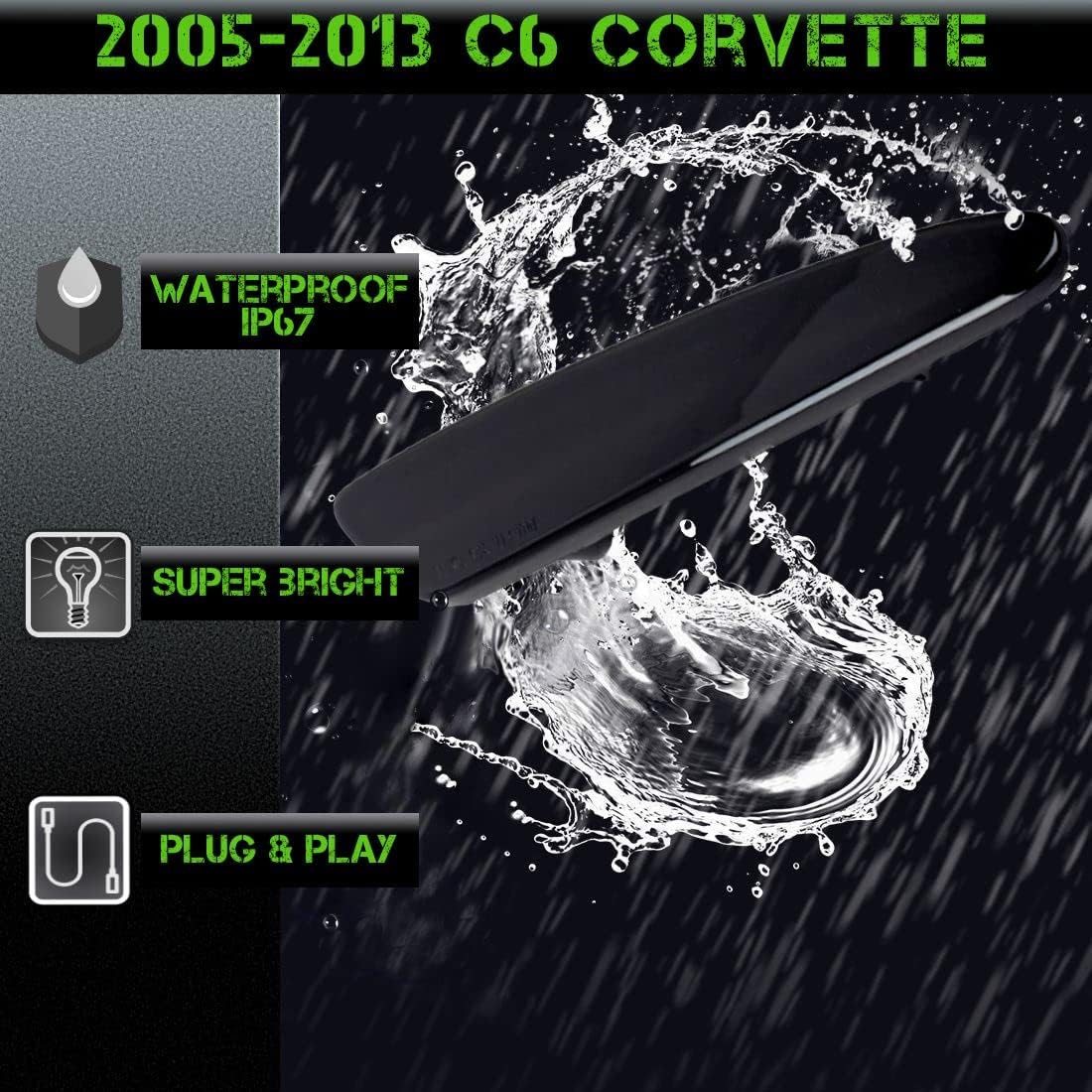 SLK – Luces LED de posición laterales para Chevrolet C6 Corvette 2005-2013 ámbar LED frontal y rojo trasero C6 luces de marcador reemplazan las