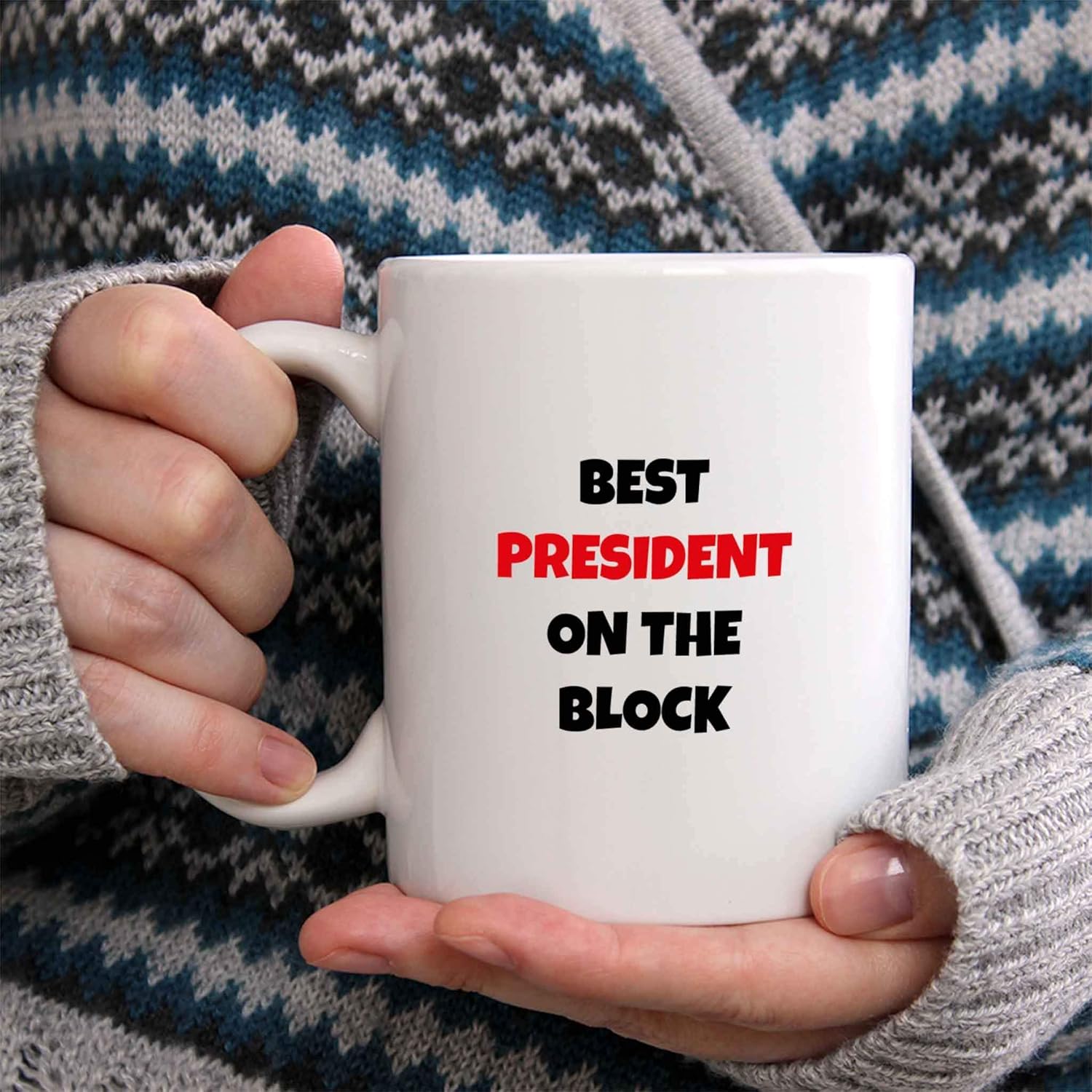 Bouncing Brick Designs Taza de café Best President On The Block, divertida idea de regalo para familiares, amigos, compañeros de trabajo, taza de