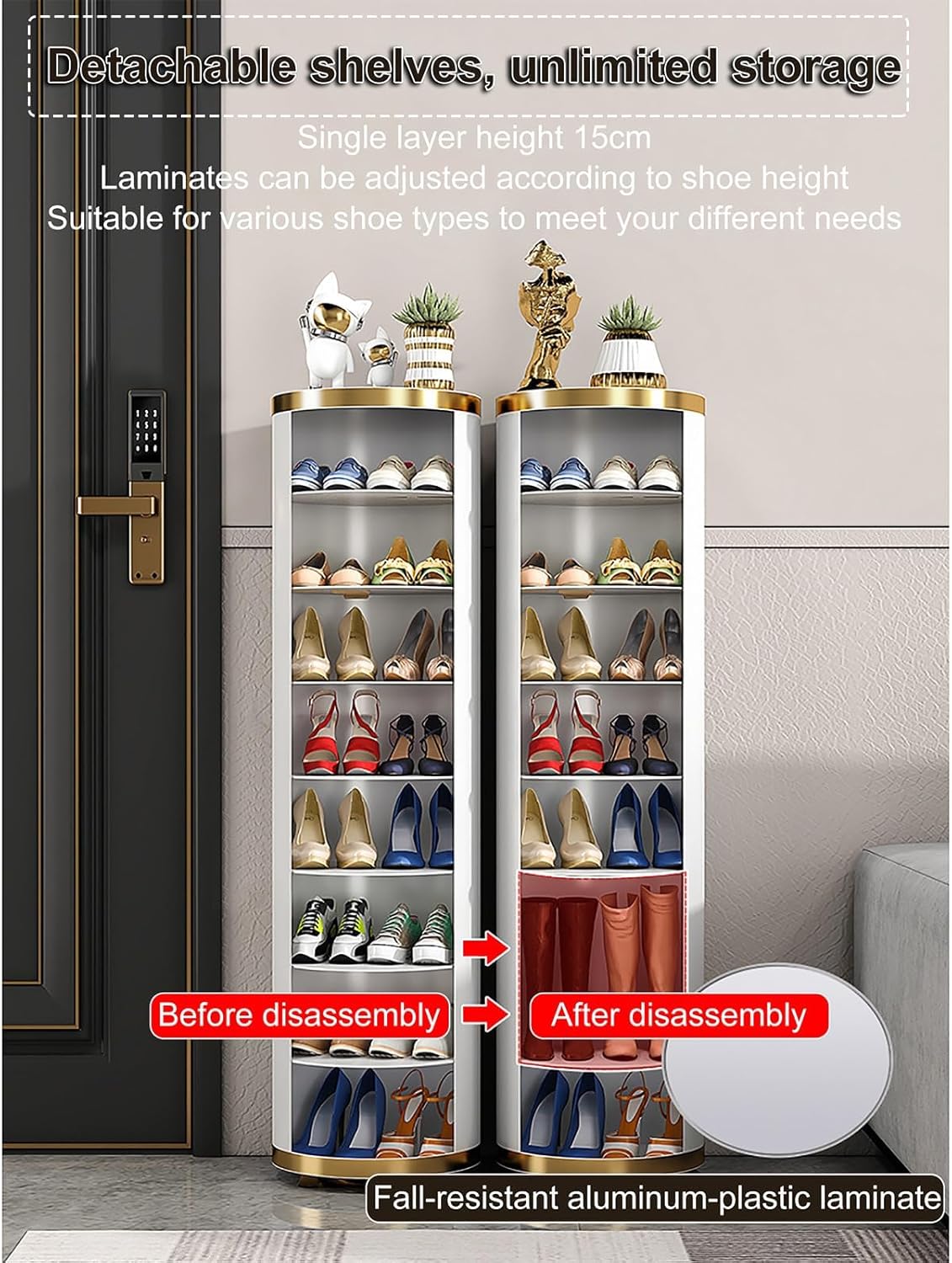 Zapatero giratorio de 360 de 7 niveles sin puerta, estante redondo para zapatos, organizador de zapatos moderno y alto para entrada, dormitorio,