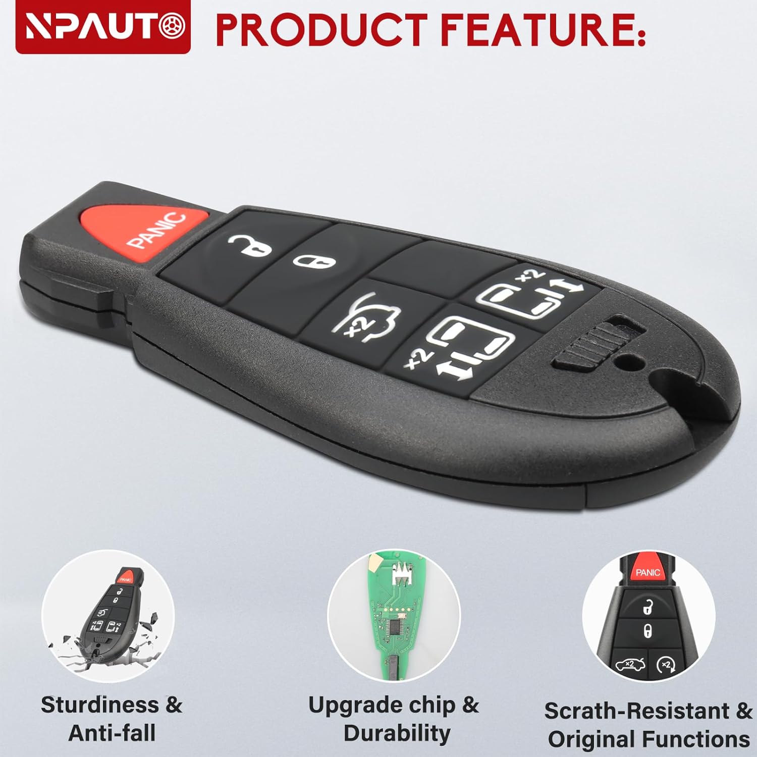 NPAUTO Llavero Fobik de repuesto para Chrysler Town and Country 2008-2016, Dodge Grand Caravan 2008-2020 – Llavero de automóvil con control remoto