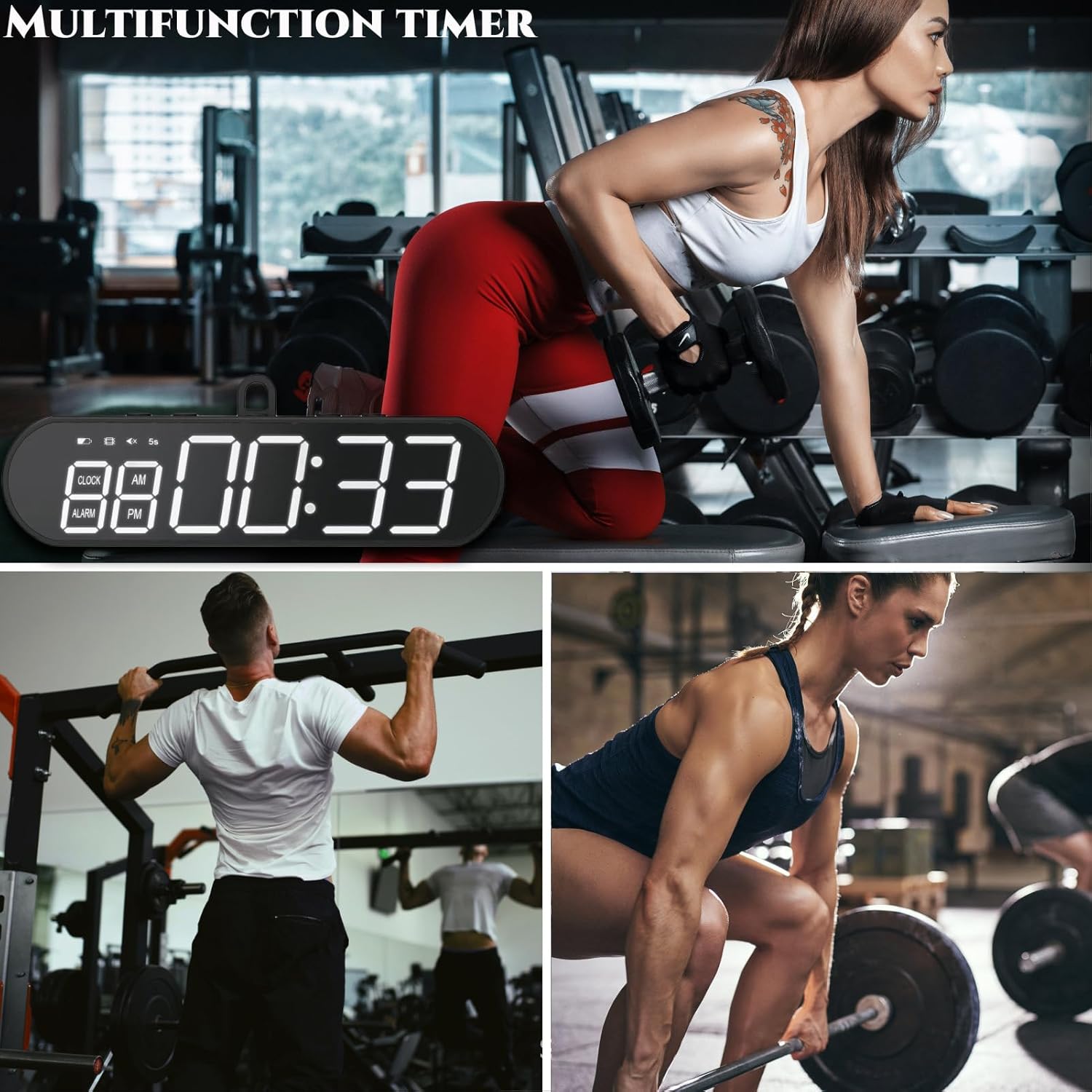 Temporizador de gimnasio portátil, temporizador de intervalo de pantalla LED con barra de progreso de tiemporondas, cronómetro de cuenta