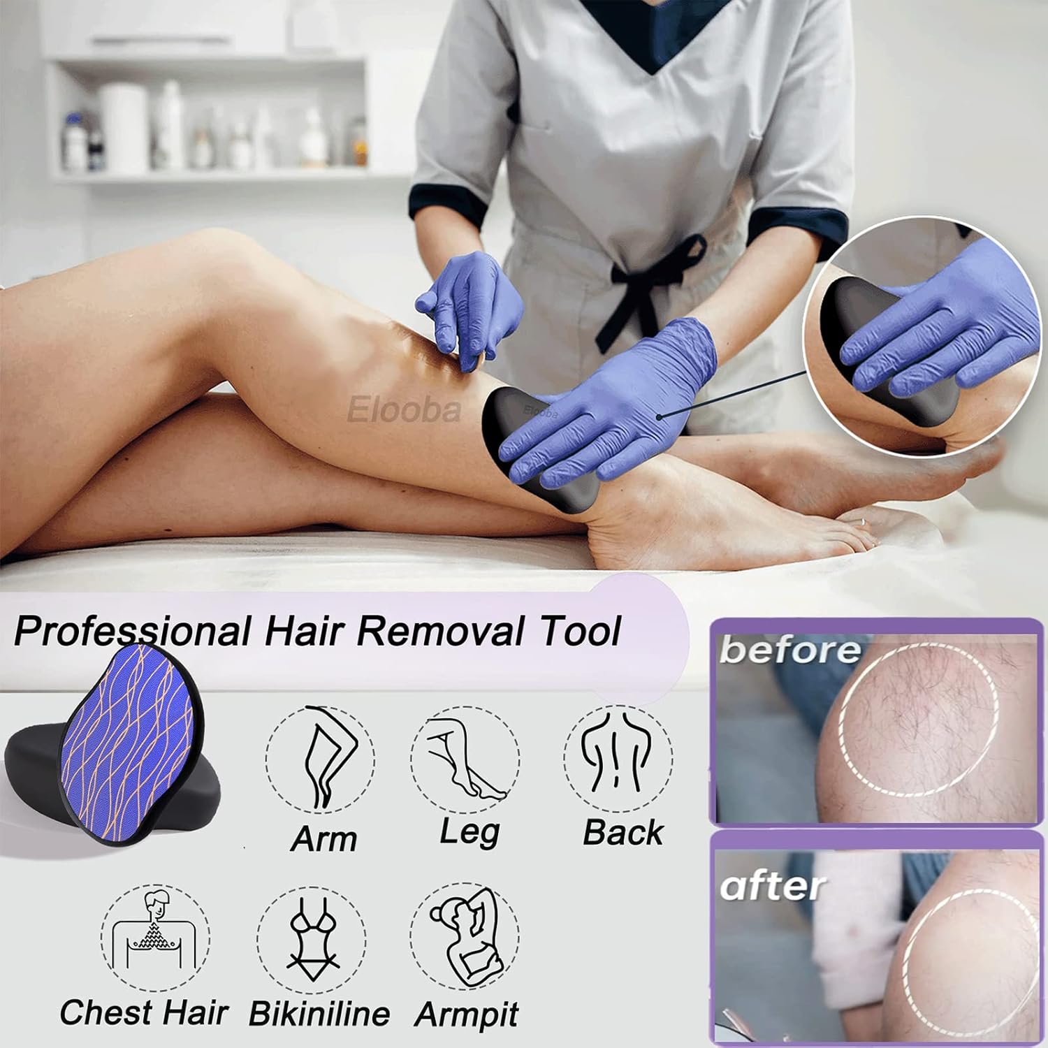 Borrador de pelo de cristal, removedor de pelo mágico de cristal para mujeres y hombres, borrador de pelo, exfoliación sin dolor, herramienta