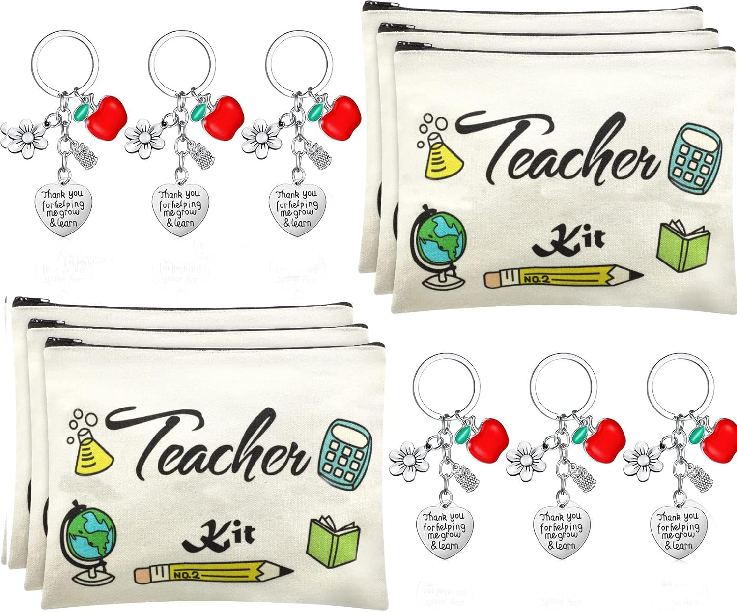 Sureio 6 bolsas de maquillaje cosmético para profesores y 6 llaveros de agradecimiento al profesor, regalos del día de San Valentín para profesores,