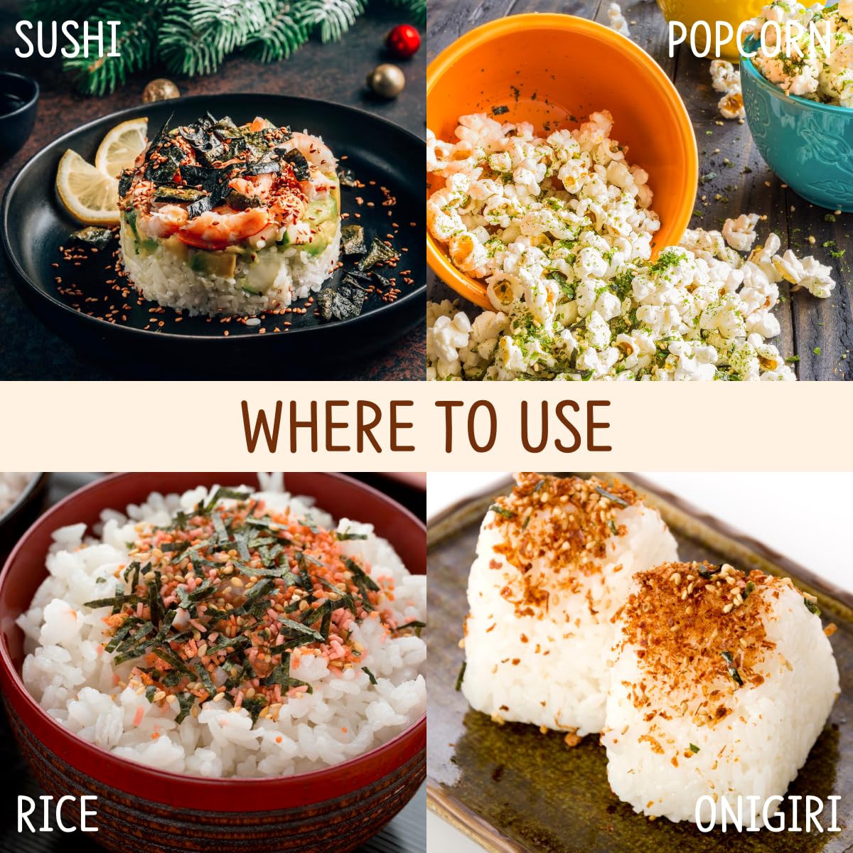Furikake estilo japonés, Bonito picante de 1.76 onzas (paquete de 3)  Condimento de arroz sabor Umami con copos de algas marinas, semillas de