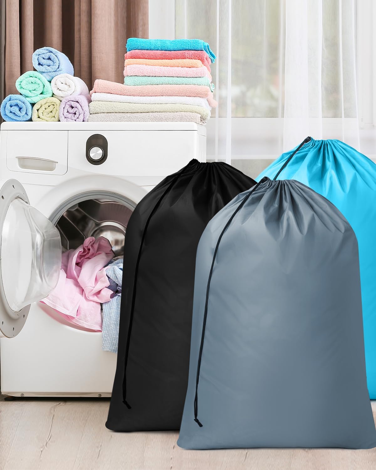 Bolsas de lavandería de viaje, paquete de 3 bolsas grandes para ropa sucia, bolsa de lavandería con cordón, bolsa de lavandería impermeable, bolsa