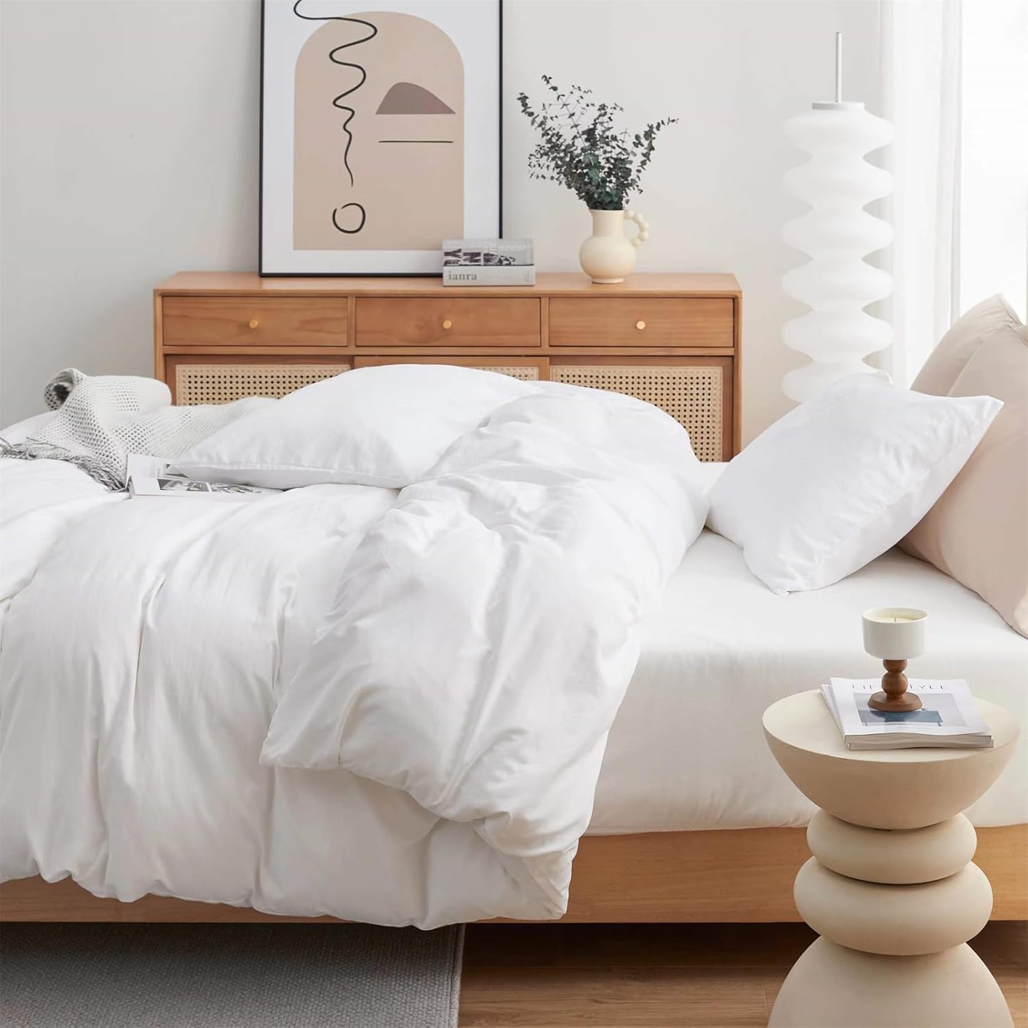 yundo Juego de ropa de cama de microfibra ultrasuave (tamaño matrimonial, blanco), 3 piezas, 80 x 90 pulgadas con 2 fundas de almohada