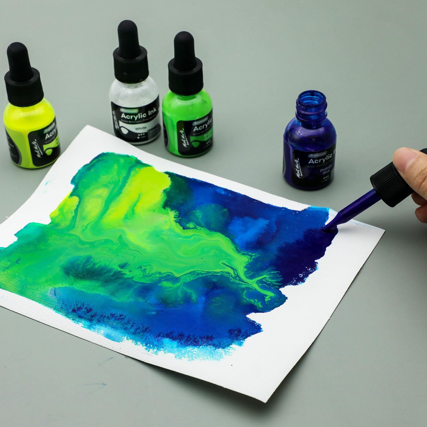 Mont Marte Tinta acrílica de alta calidad, 12 unidades x 0.7 fl oz (0.7 onzas líquidas), tintas acrílicas para artistas, colores esenciales, ideal