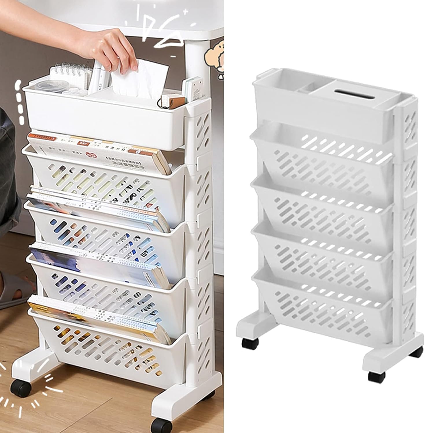 Saluaqui Estantería movible de gran capacidad, giratoria, extraíble, de plástico, práctica estantería de organización rodante para niños, niños,