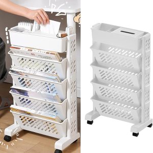Saluaqui Estantería movible de gran capacidad, giratoria, extraíble, de plástico, práctica estantería de organización rodante para niños, niños, Saluaqui Estantería movible de gran capacidad, giratoria, extraíble, de plástico, práctica estantería de organización rodante para niños, niños,