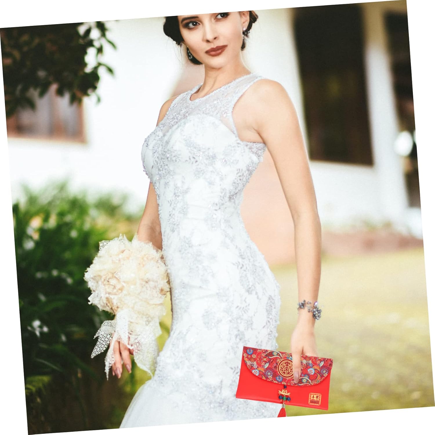 Abaodam 4pcs Gift Bag Chinese Hong Bao Silk Red Envelopes Money Wraps Sobres Para Red Money Bags Cash Pockets Decorative Envelopes Chinese Wedding