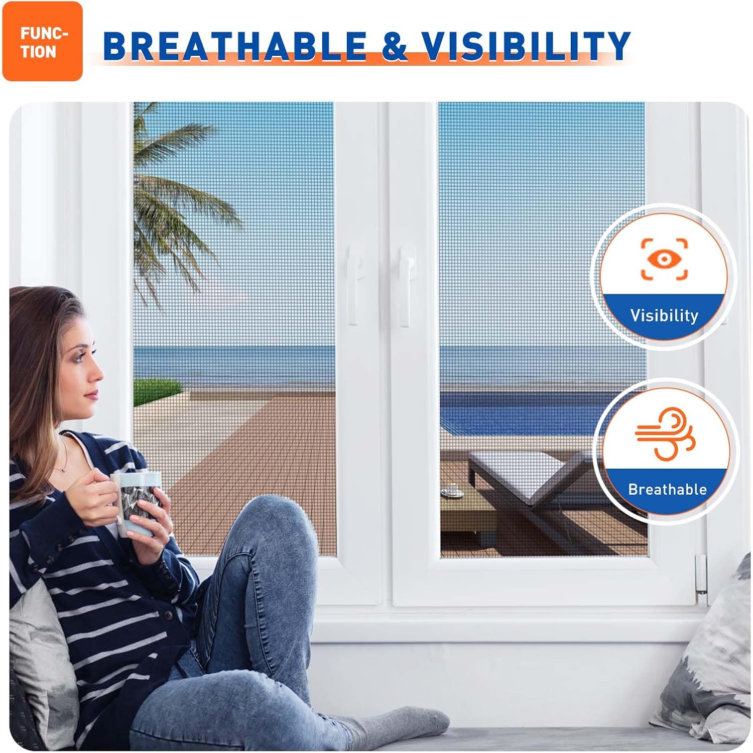 MAGZO Pantalla de repuesto para ventana, 59 pulgadas de ancho x 106 pulgadas de largo, pantalla duradera para ventanas y puertas ajustables, rollo