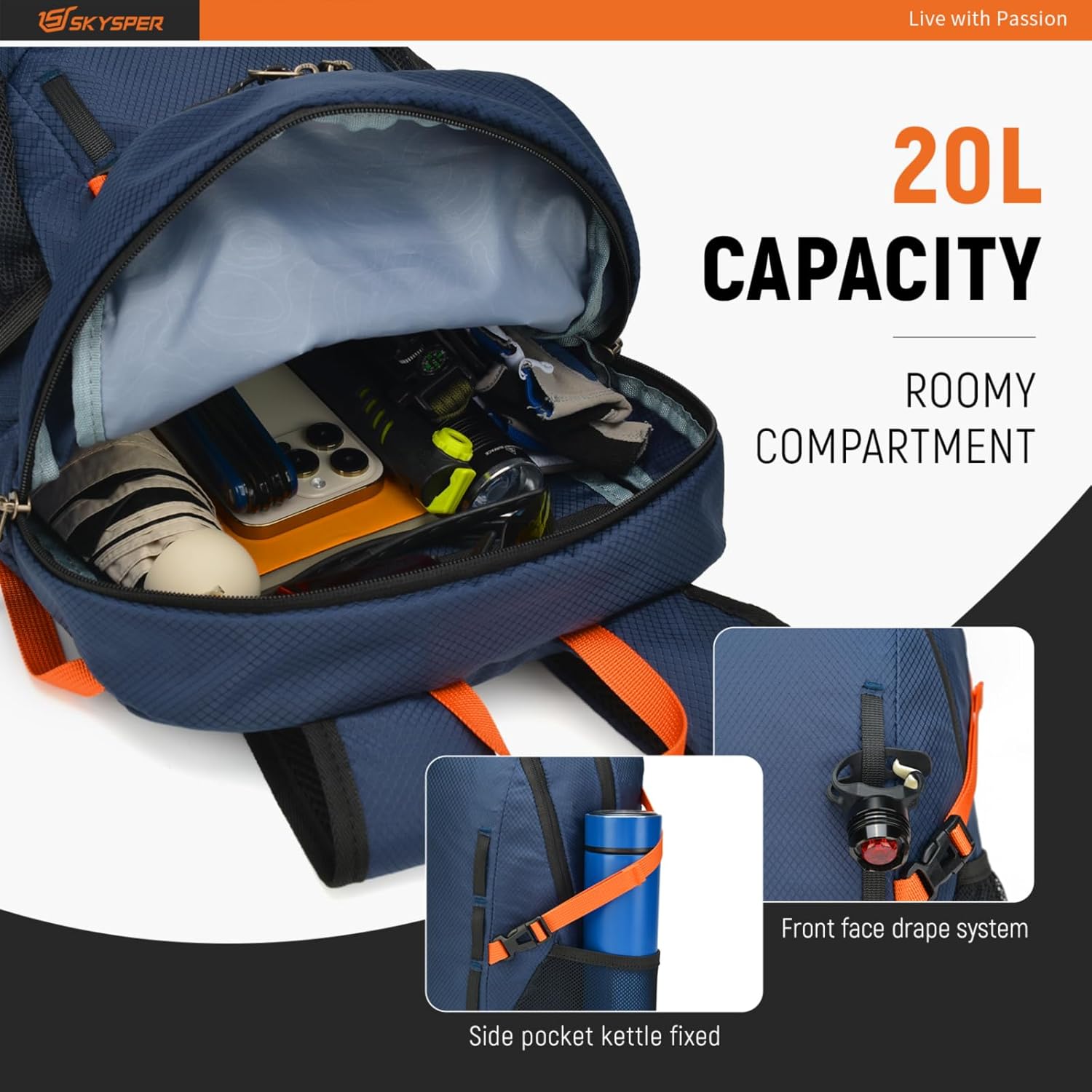 SKYSPER Mochila ligera de senderismo  Mochila de viaje pequeña de 20L Mochila plegable resistente al agua para mujeres y hombres