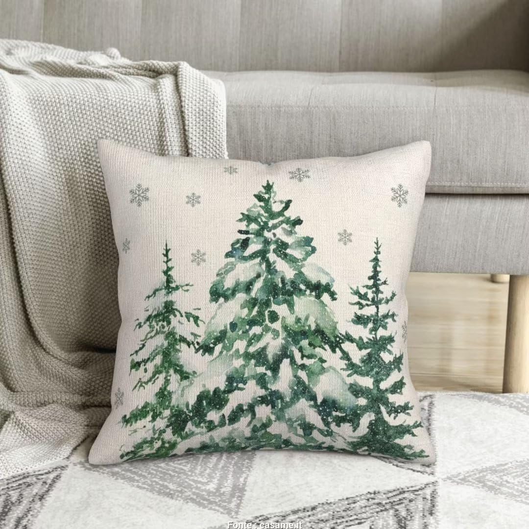 Juego de 2 fundas de almohada navideñas de 20 x 20 pulgadas, diseño de árboles del bosque, fundas de almohada verdes, fundas de almohada de invierno