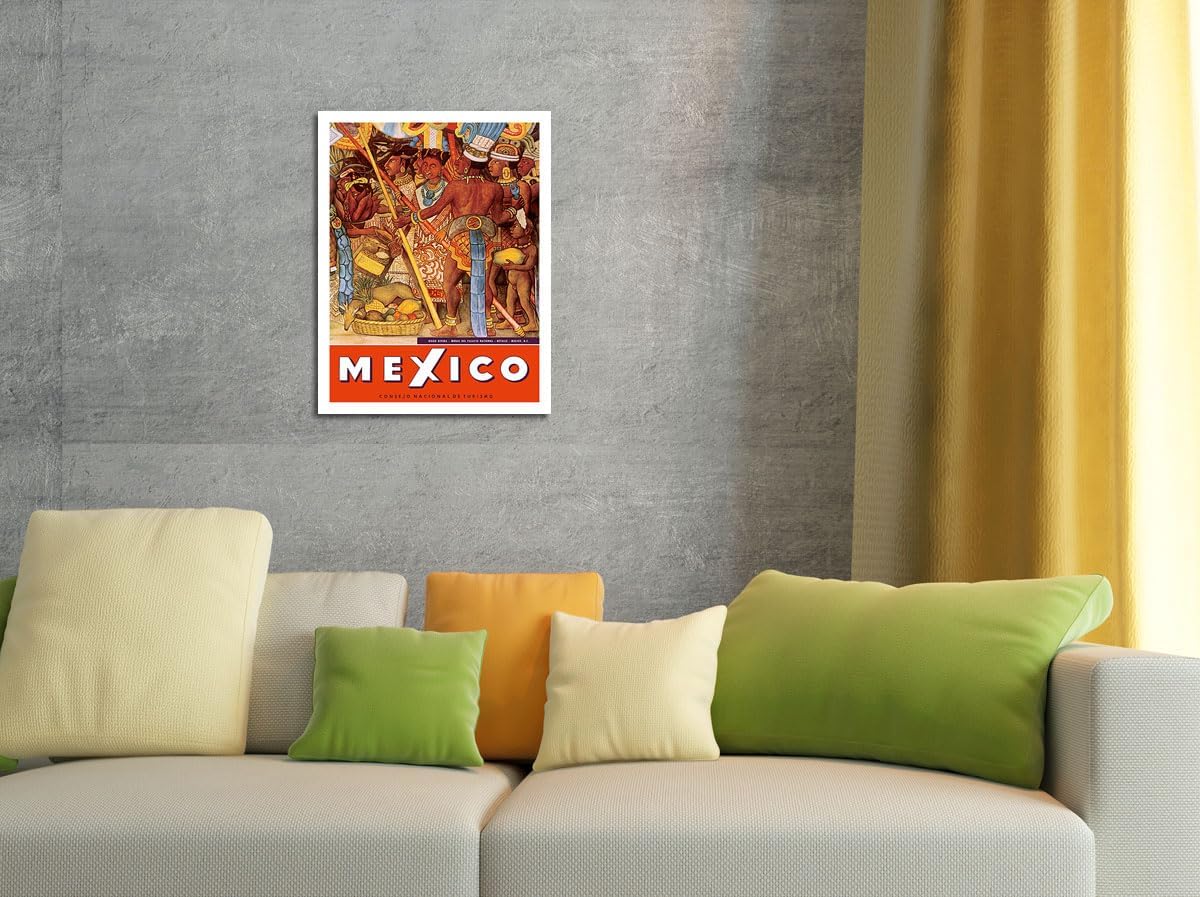 México – Azteca indios – Detalle del mural – Palacio Nacional (Palacio Nacional) – Ciudad de México – Póster de viaje vintage por Diego Rivera