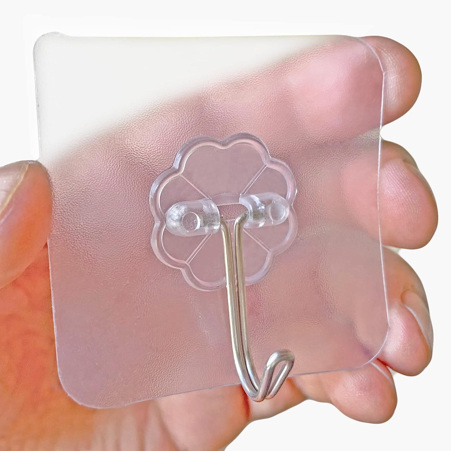OutWest Ganchos de pared de 13 libras (máx.), gancho autoadhesivo transparente, resistente, impermeable, gancho de pared adhesivo para uso en baño,