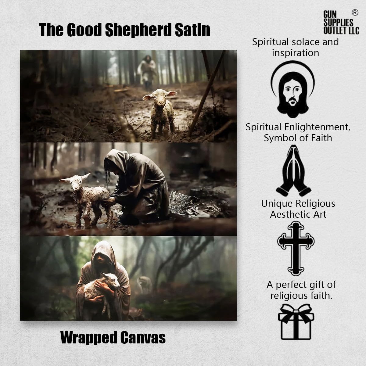 Jesus Paintings – Póster decorativo de satén con retrato de The Good Shepherd, decoración de pared religiosa para el hogar, dormitorio, 24 x 30