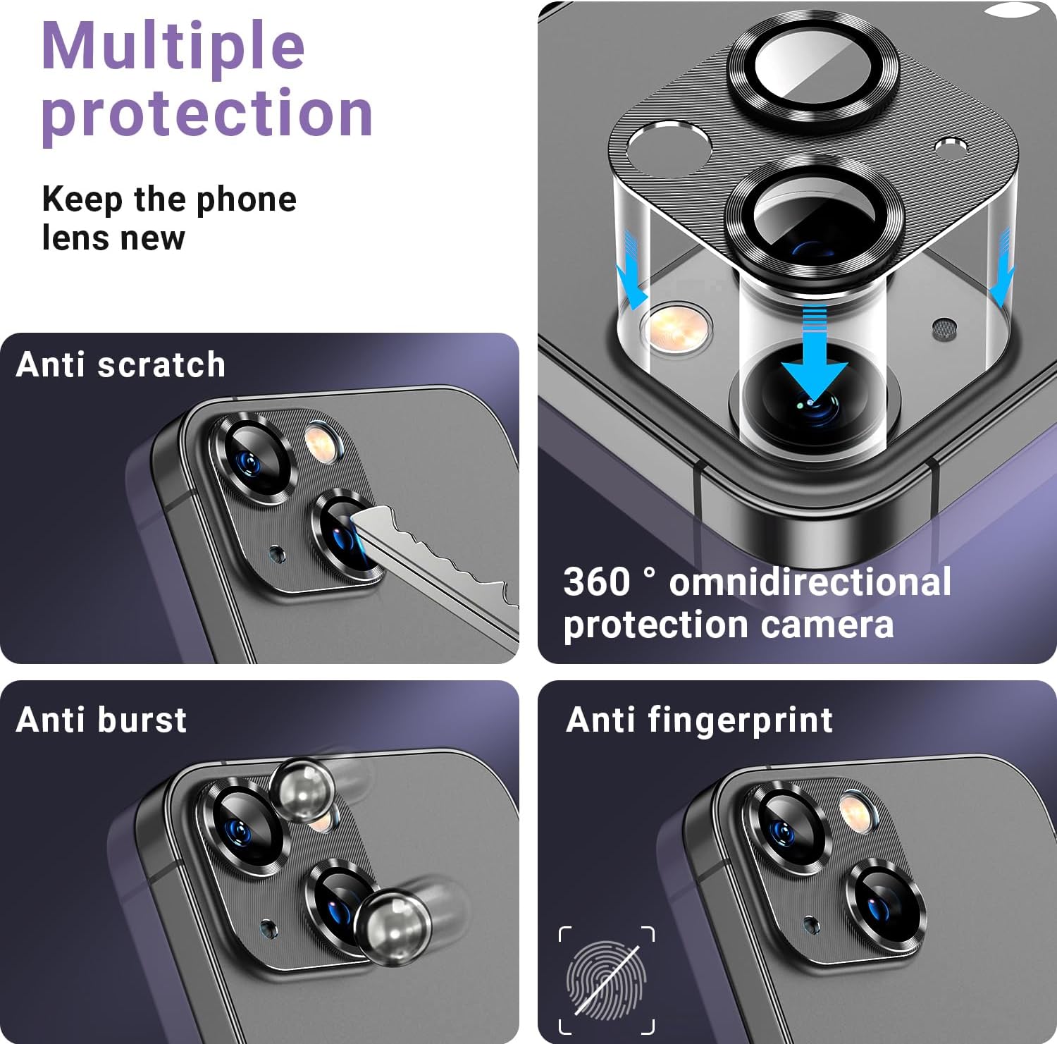 AFARER Paquete de 2 Protector de lente de cámara compatible con iPhone 15 de 6.1 pulgadasiPhone 15 Plus de 6.7 pulgadas, película de lente de metal