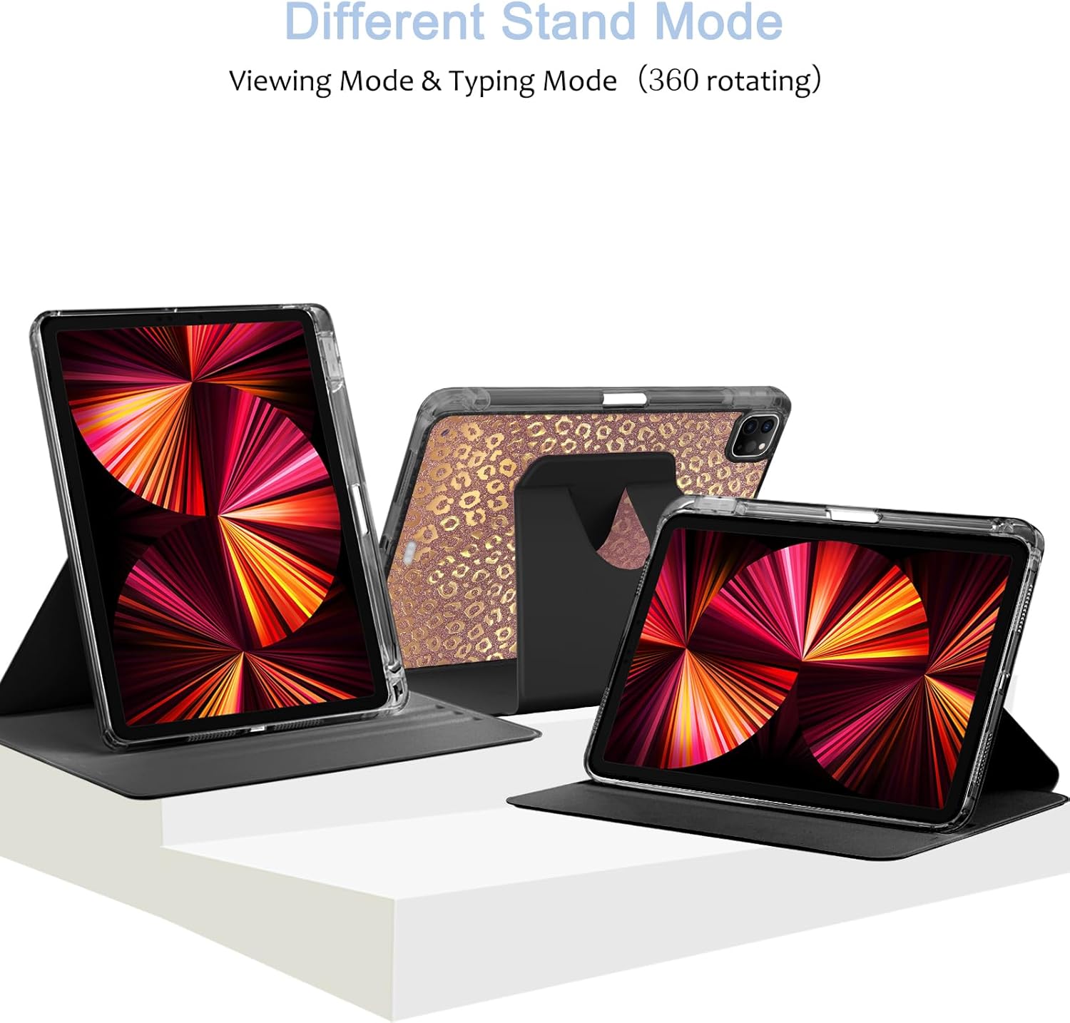 Funda para iPad Pro de 6, 5, 4 y 3 generación, funda de 12.9 pulgadas con portalápices, soporte giratorio de 360 grados, purpurina dorada brillante,