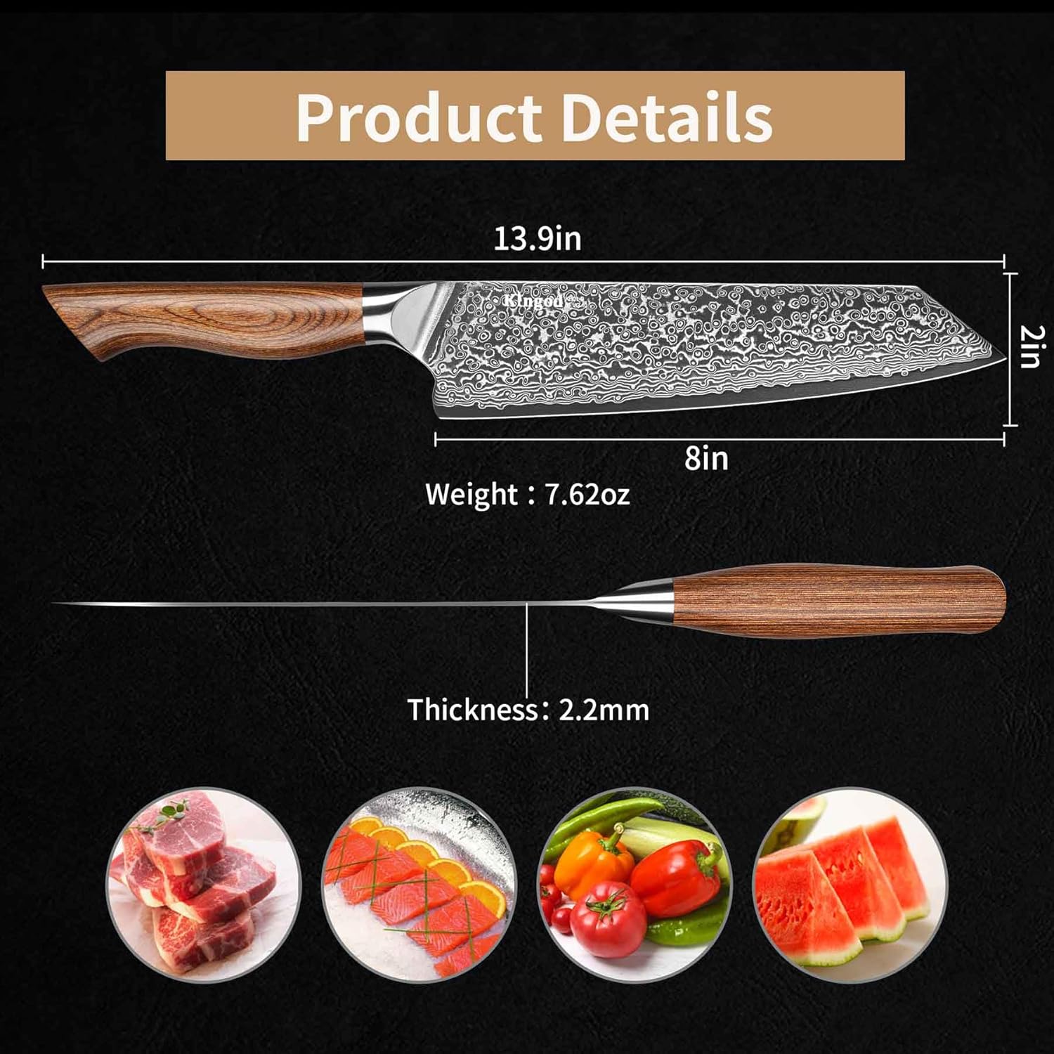 Cuchillo de chef japonés VG10 Core Cuchillo de cocina de 8 pulgadas, cuchillos de cocina profesionales Cuchillo de cocina afilado de acero de alto