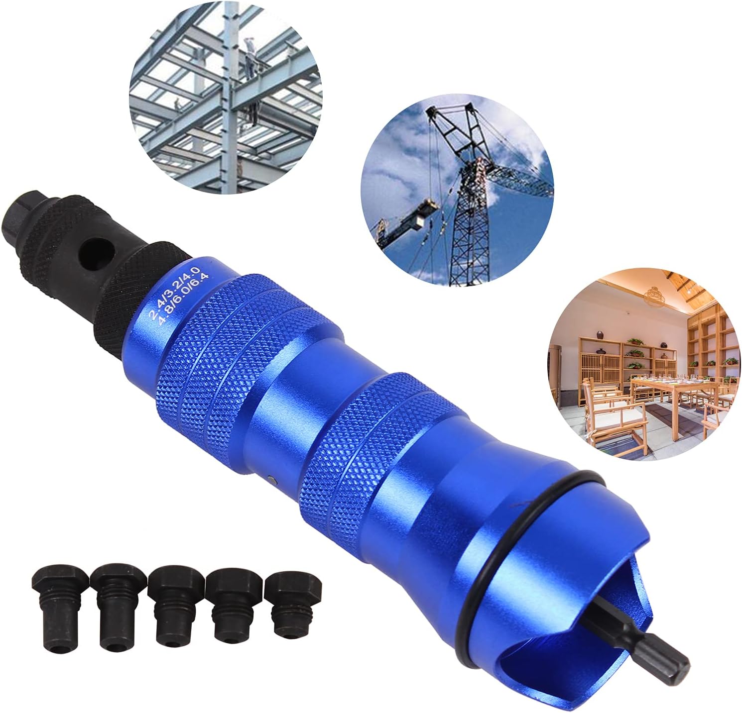 ADR36 – Kit de adaptador para taladro de remache ciego (0.094in, 0.252in), color azul