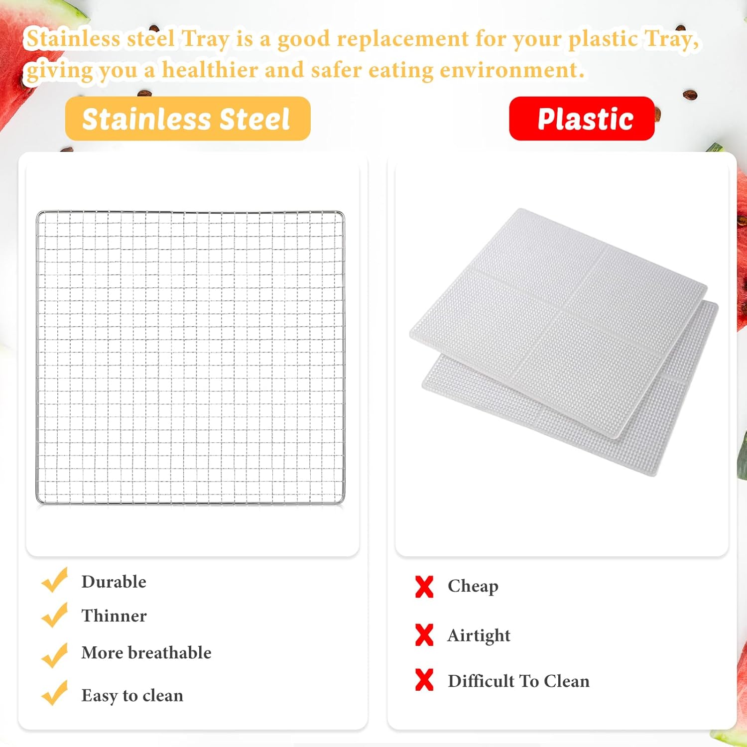 Bandeja de acero inoxidable de 12 x 13 pulgadas, pantallas de malla de secado de deshidratador, compatibles con CP267-FD, solo bandeja de acero