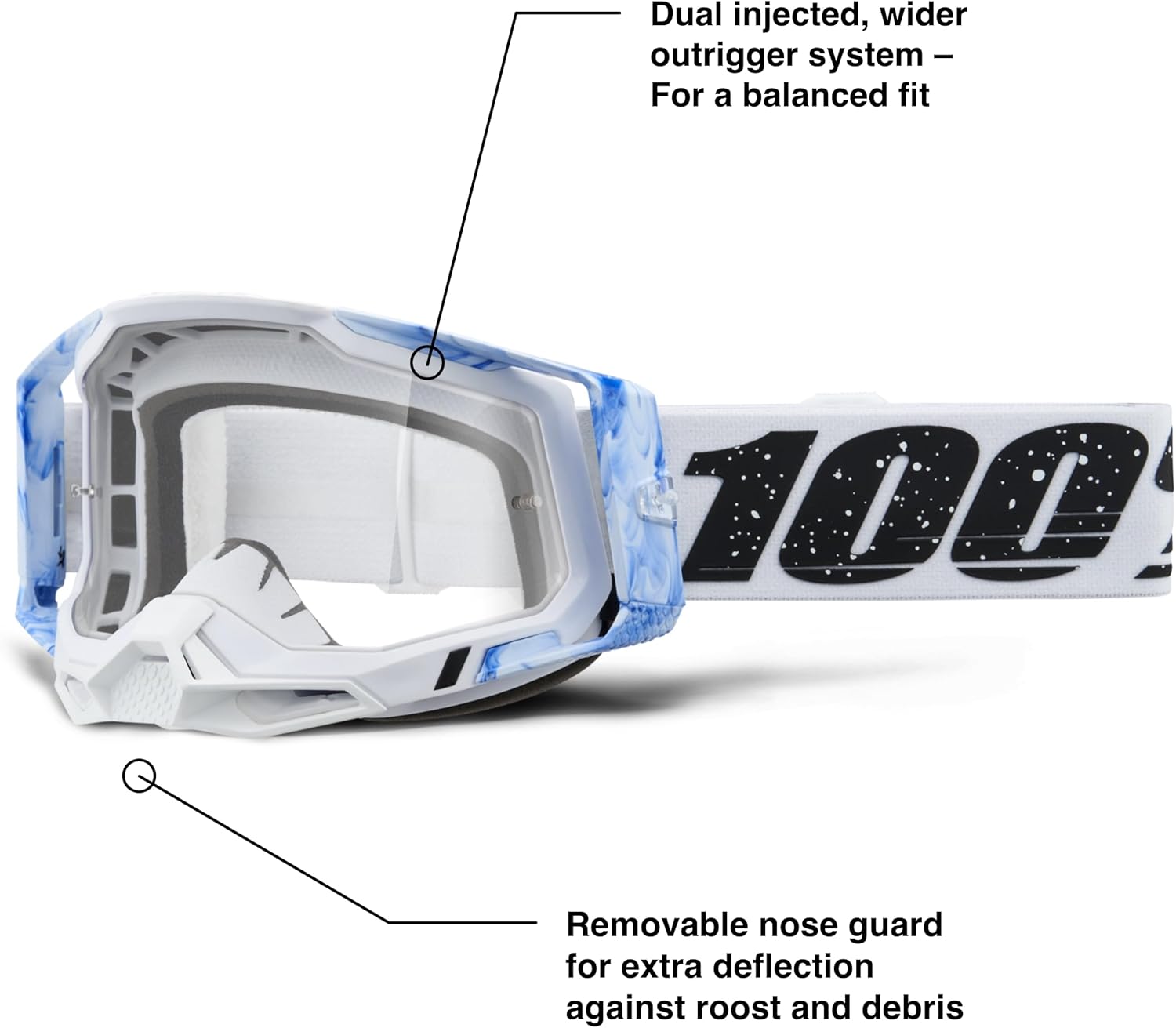 100% Racecraft 2 – Gafas protectoras para bicicleta de montaña y motocross, MX y MTB Racing (Mixos, lente transparente)