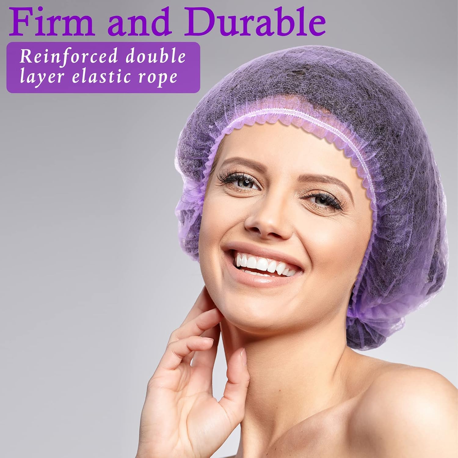 100 gorras para el cabello de 21 pulgadas, no tejidas, red elástica, para cubrir el cabello, sombreros para cosméticos, salón de belleza (morado)
