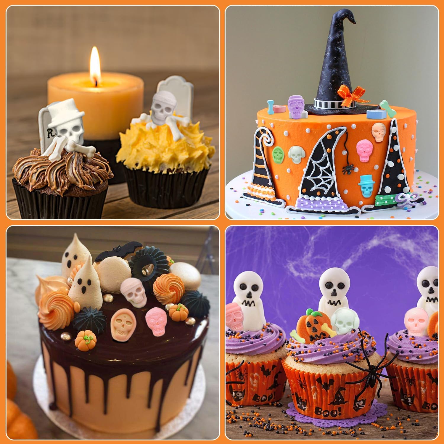 Molde de silicona de Halloween, molde de calavera de azúcar para el Día de los Muertos, paquete de 2 moldes de esqueleto 3D para hornear, chocolate,