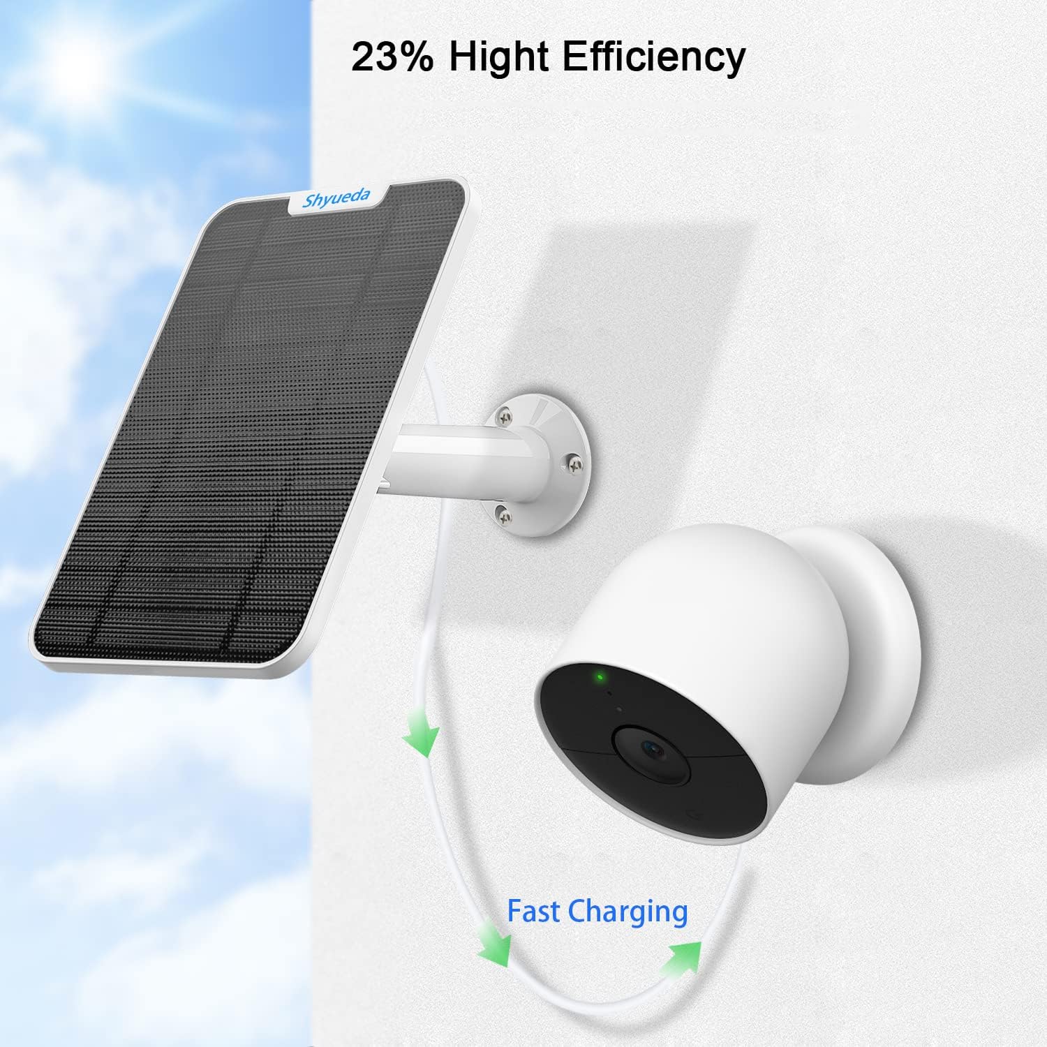 Carga de panel solar de 4 W compatible con cámara Google Nest para exteriores e interiores (versión de batería), IP65 resistente a la intemperie,