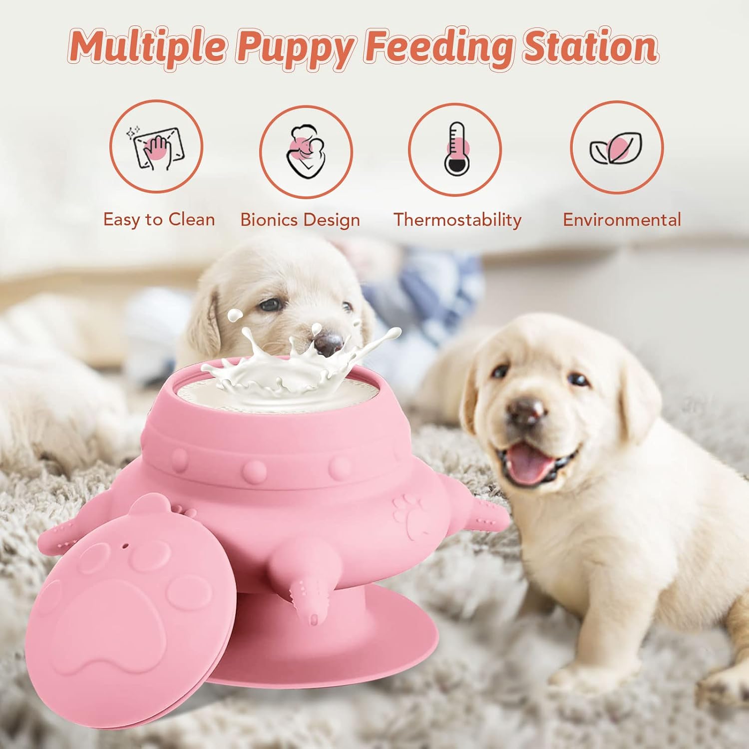 Comedero para cachorros para varios cachorros, 4 tetinas, alimentador de leche para cachorros, estación de lactancia de silicona para cachorros, 8.1