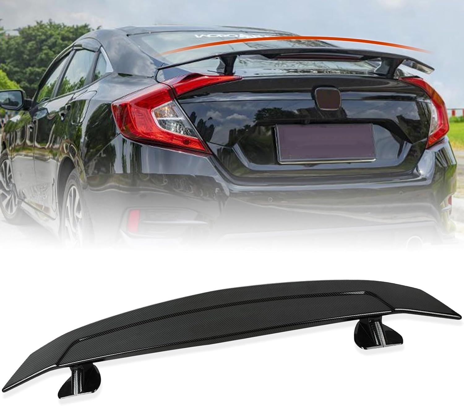 Alerón trasero universal de 46 pulgadas, aspecto de fibra de carbono, estilo deportivo, alerón trasero de coche con reflector rojo para sedán, cupé,