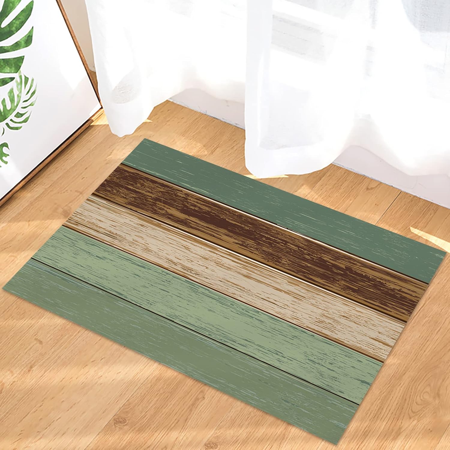 Tapete de baño vintage de grano de madera degradado verde salvia, marrón, súper absorbente, de secado rápido, antideslizante, lavable, suave, para
