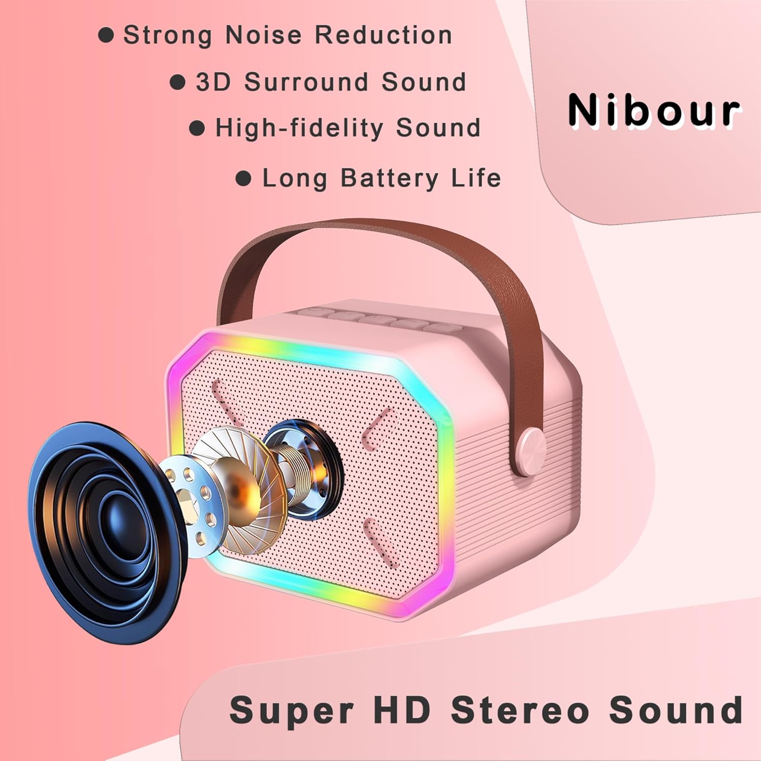Mini juguete de máquina de micrófono de karaoke, altavoz Bluetooth portátil con 2 micrófonos inalámbricos para niñas, juguetes de reproductor de