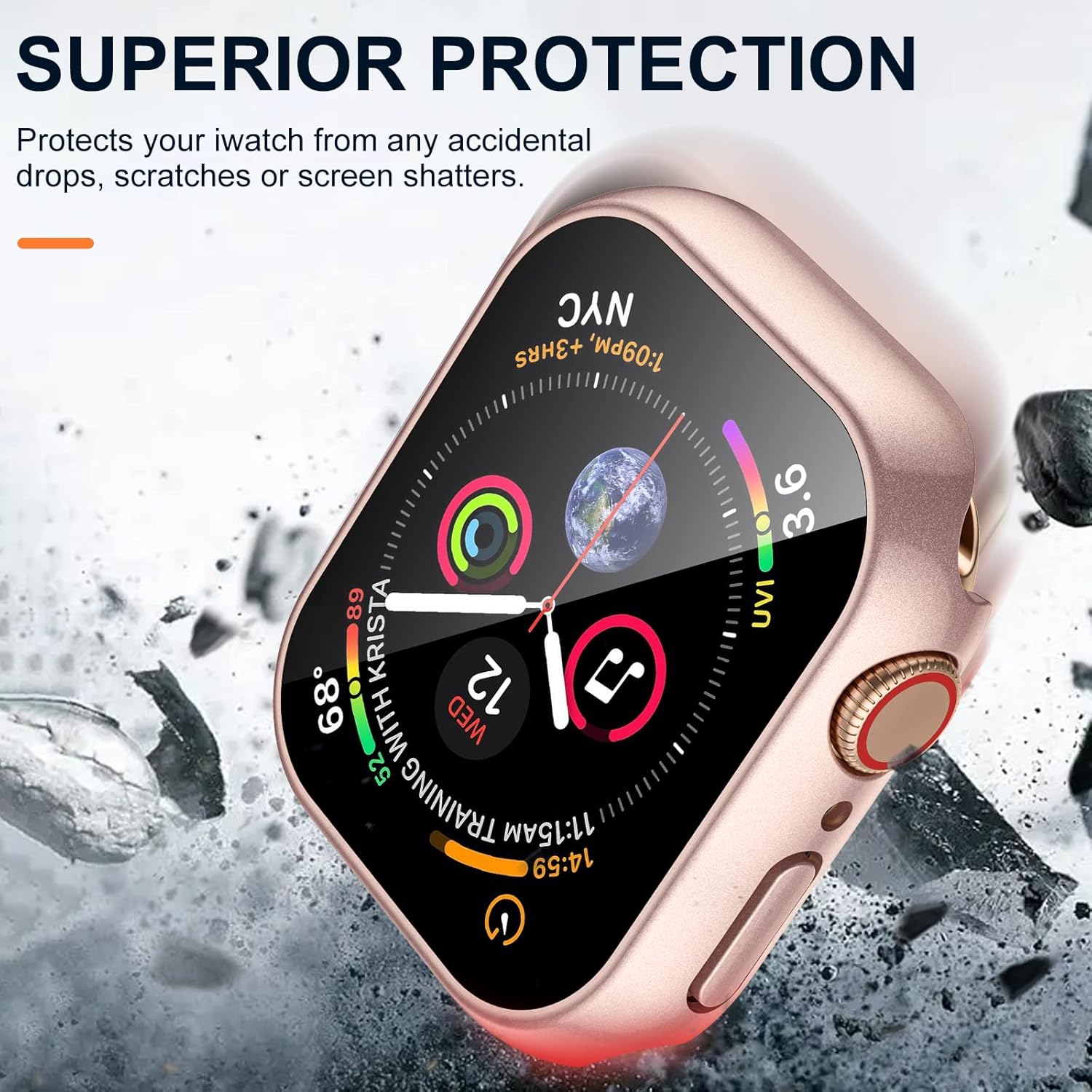 Charlam Funda compatible con Apple Watch de 1.614 pulgadas para iWatch SE Series 9, 8, 7 con protector de pantalla, fundas de protección completa