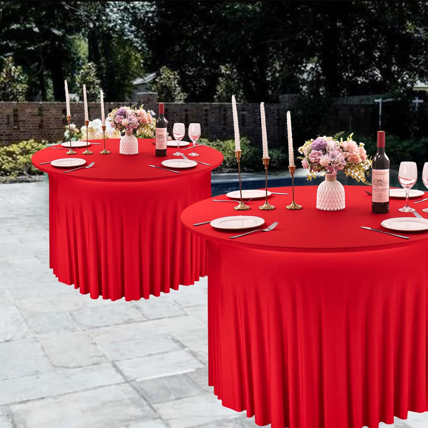 Paquete de 6 faldas de elastano de 6 pies para mesa redonda, lavables, manteles elásticos rojos, resistentes a las arrugas, ajustables, para