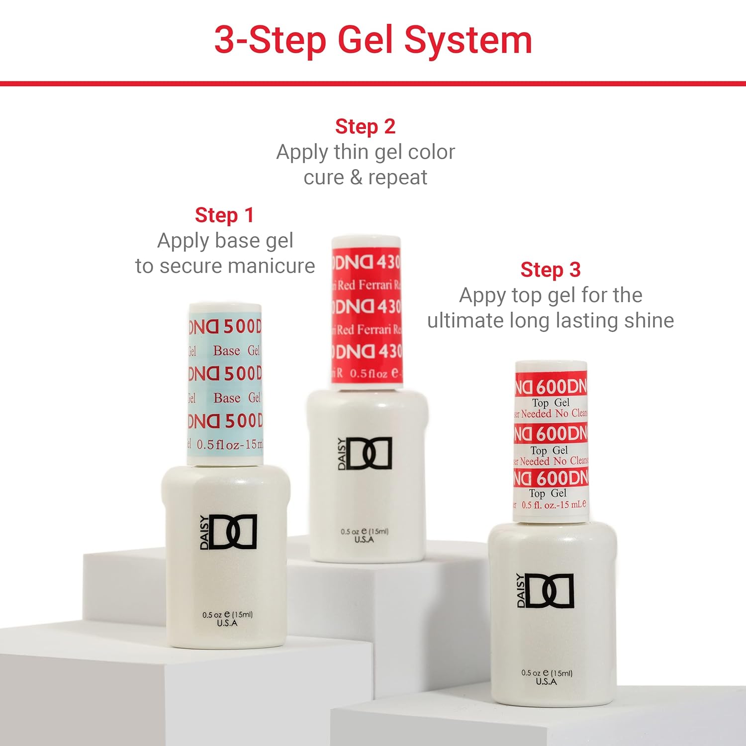 DND – Juego de esmaltes de gel, 1 esmalte de gel rojo y esmalte de uñas rojo, 0.5 onzas