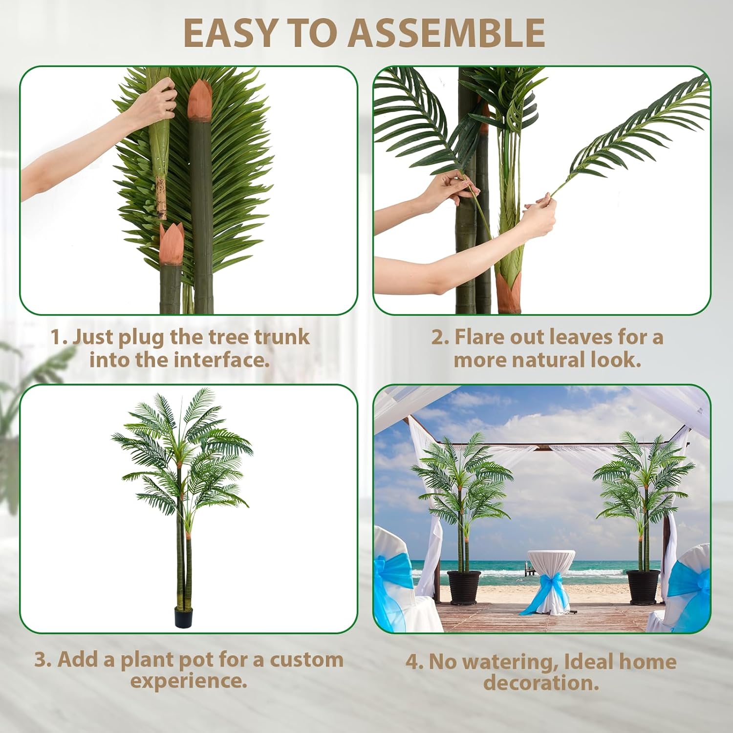 Palmera artificial de 8.5 pies para interiores, palmeras artificiales, casi naturales, palmeras artificiales con luz LED, palmeras artificiales al