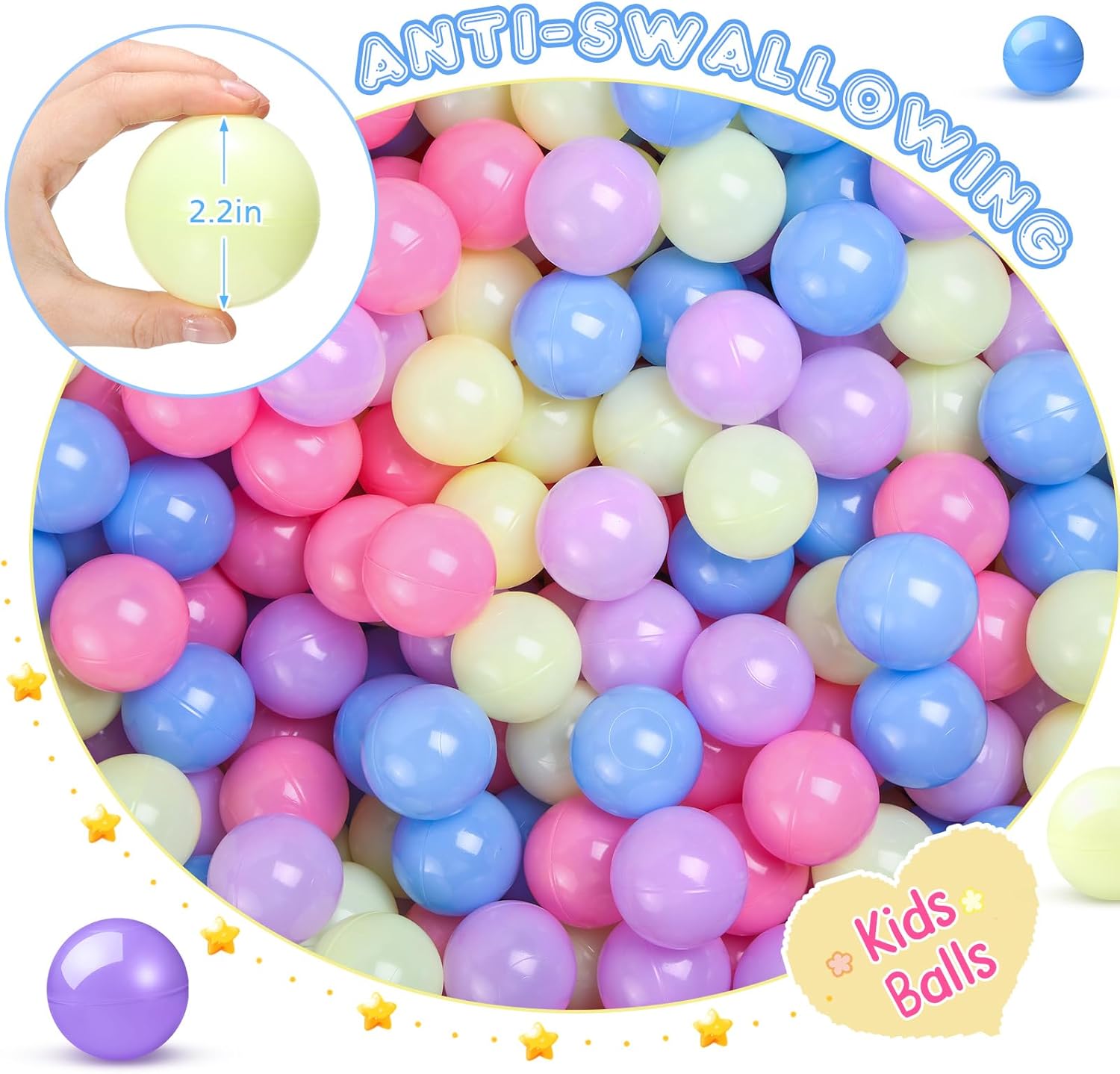 Meooeck Pelota colorida de 2.2 pulgadas de plástico suave a prueba de aplastamiento para exteriores, juguetes para piscina, casa, patio, accesorios