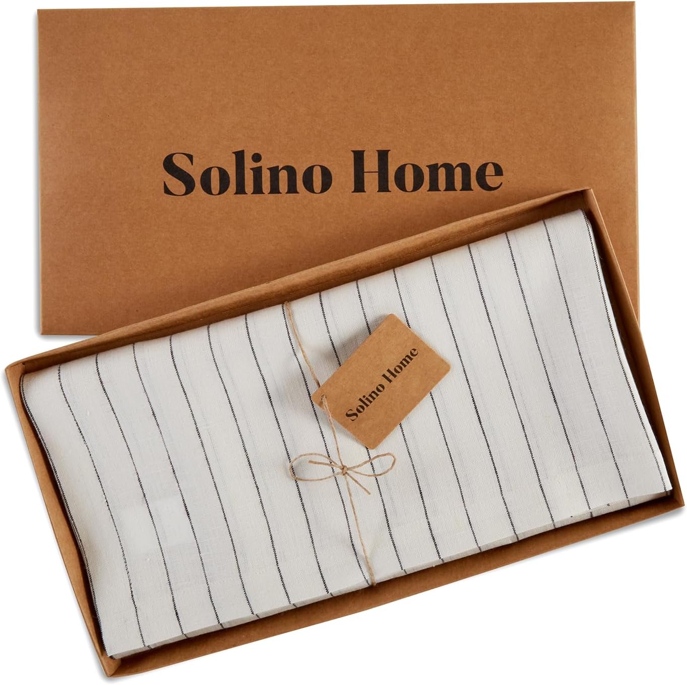 Solino Home Mantel de lino a rayas de 52 x 52 pulgadas, mantel de lino 100% puro marfil y negro, lavable a máquina, manta de comedor de granja