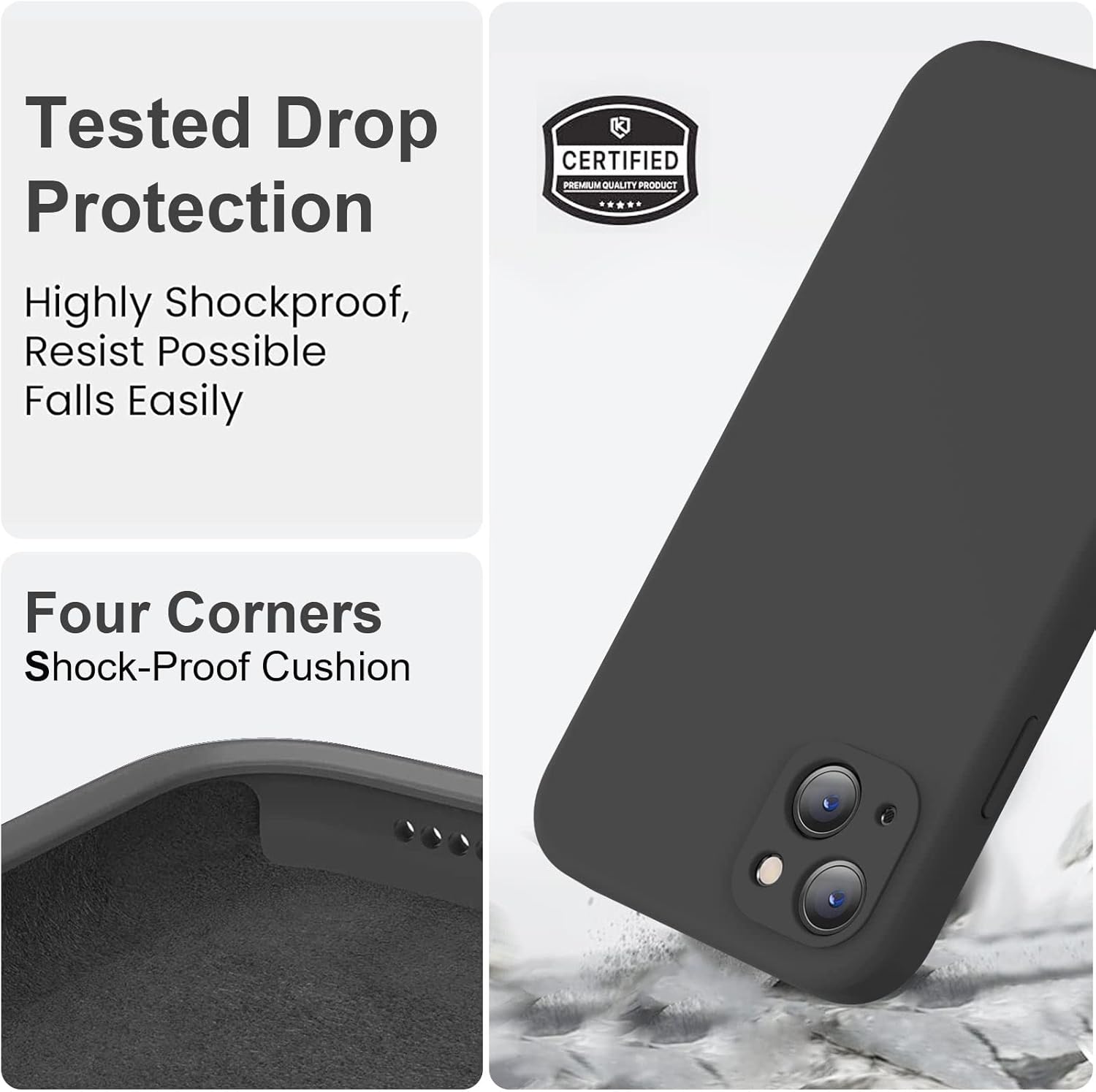 Vooii Compatible con iPhone 14, silicona líquida mejorada con protección de cámara de cubierta completa, forro de microfibra antiarañazos suave,