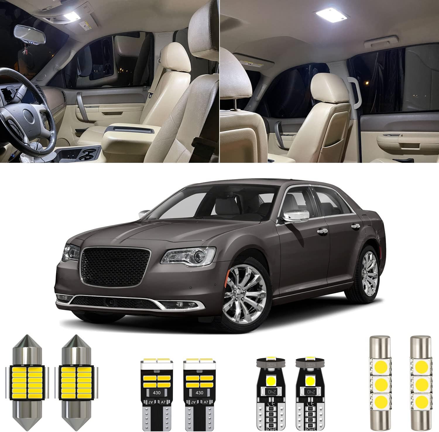 Kit de 17 piezas de luz LED interior blanca de repuesto para Chrysler 300 300C 2011 2012 2013 2014 2015 2016 2017 2018 2019 2020 2021, con diagrama