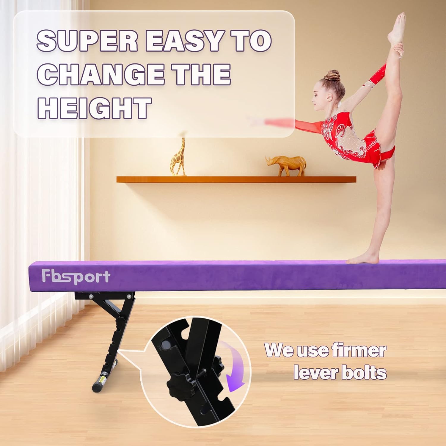 FBSPORT Haz de equilibrio ajustable de 8 pies equipo de gimnasia de haz alto y bajo para niños y adultos, haz de gimnasia para entrenamiento,