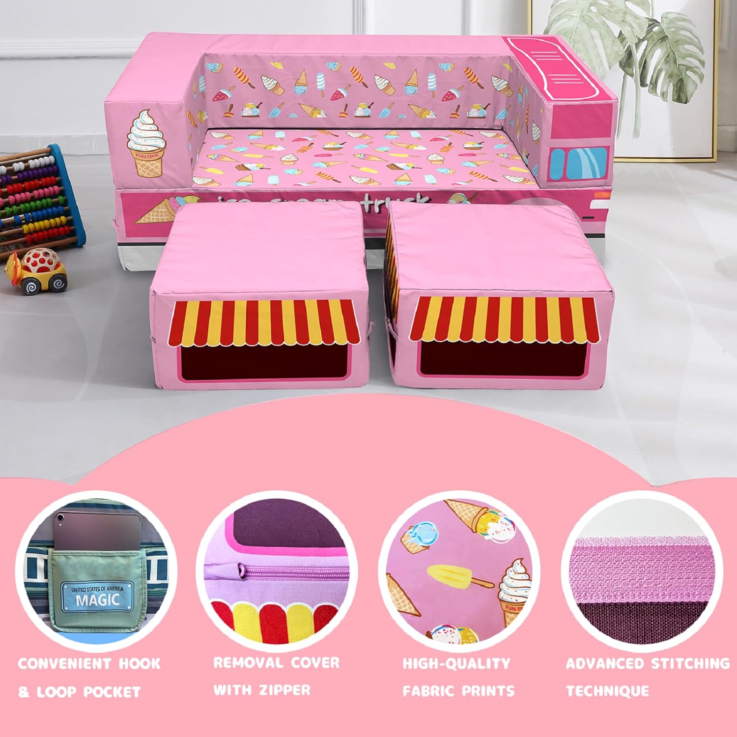 Sofá modular para niños, sofá modular para dormitorio, sala de juegos, sofá plegable para niño y niña imaginativo, sofá convertible con fundas