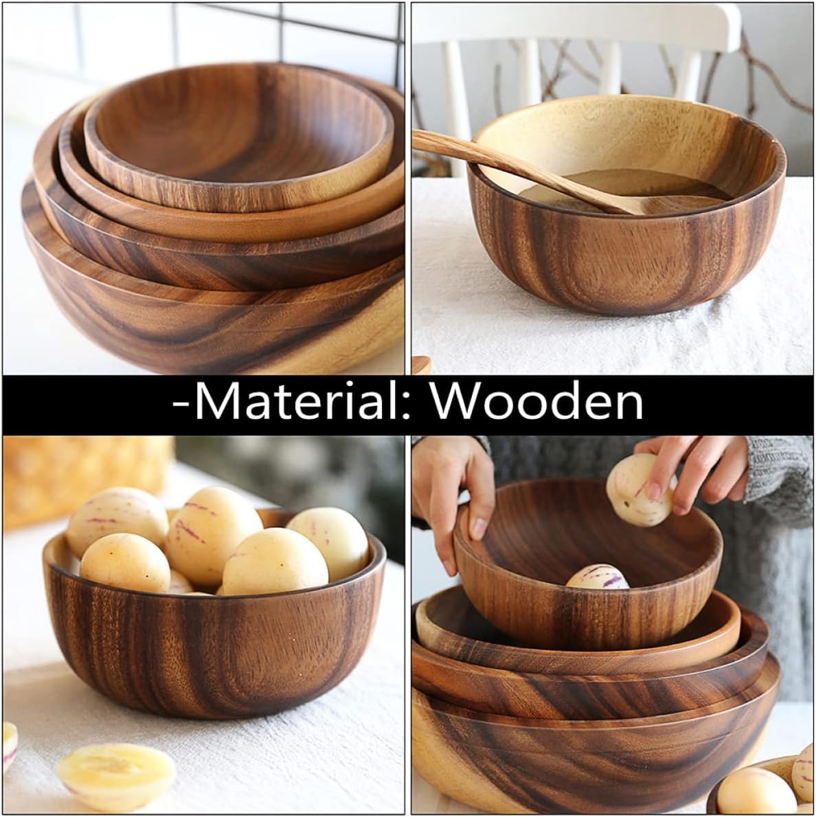 Cabilock Ensaladera de madera recipiente de postre contenedor de almacenamiento titular de madera ensaladera tazón de ensalada 20X7.5CM